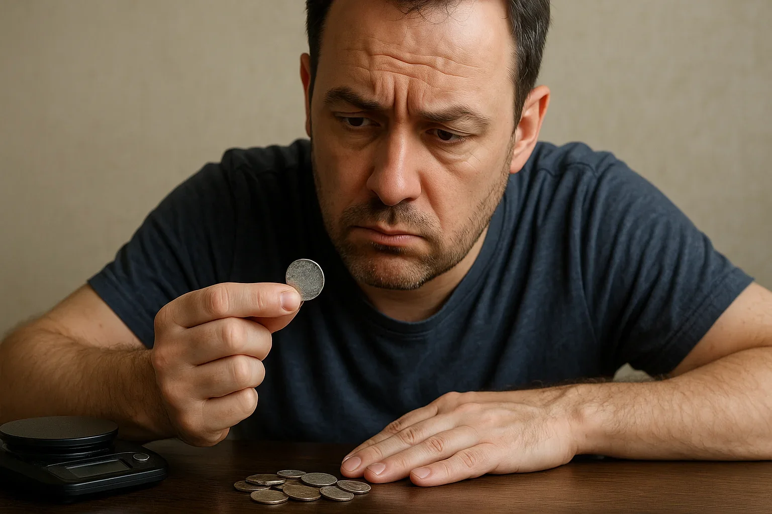 A collector examines a worn coin and realizes that the visual differences he sees may simply be common strike effects rather than a recognized variety.
